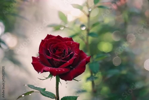 Red Rose in Cinematic Close-Up with Dewdrops – Romantic Floral Macro videography 