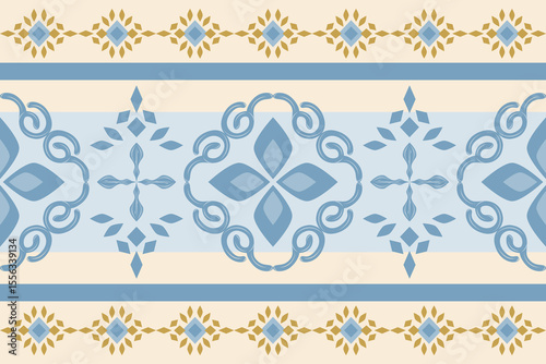 Artistic Classy Glamorous Florals Fleur de lis Scroll Ornament Geometric Embroidery Silk Weaves Seamless Border Pattern. Fine Art Decoration Traditional Blossom Mosaic Filigree Diamond Scarf Fabrics 