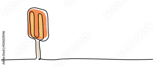 summer popsicle symbol sign,Hand Drawn One continuous line drawing for Poster, banner, background with lettering, Doodle outline, monoline lineArt with place for text free space negative space        