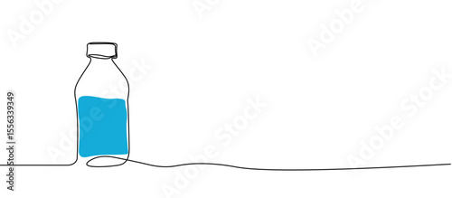 blue water bottle symbol sign,Hand Drawn One continuous line drawing for Poster, banner, background with lettering, Doodle outline, monoline lineArt with place for text free space negative space  