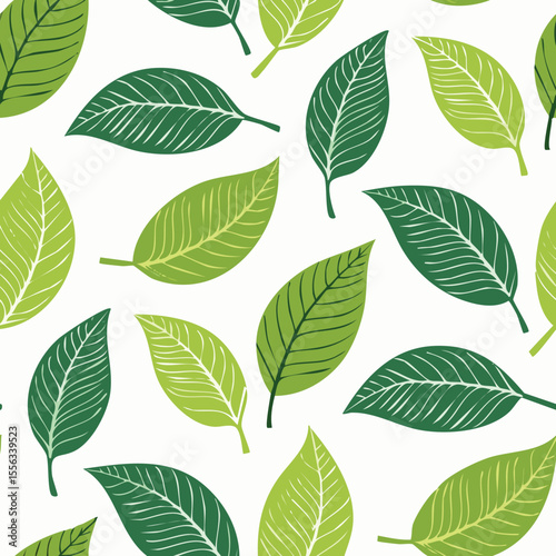 Seamless Tropical Leaf Pattern Vector - Green Banana Leaves Background Illustration