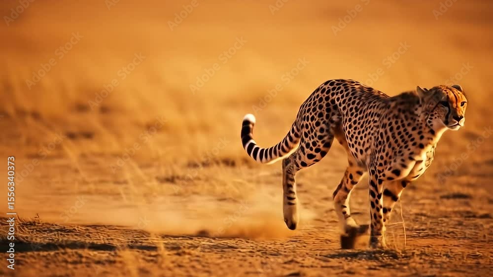 Cheetah Running Speed Through African Savanna During Golden Hour
