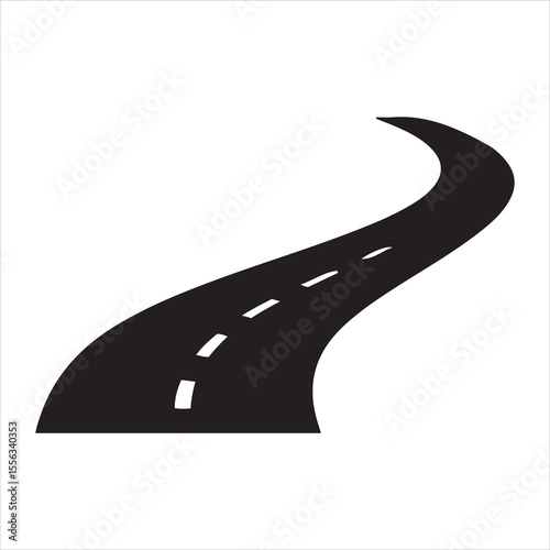 Curving asphalt road with white dashed lane markings