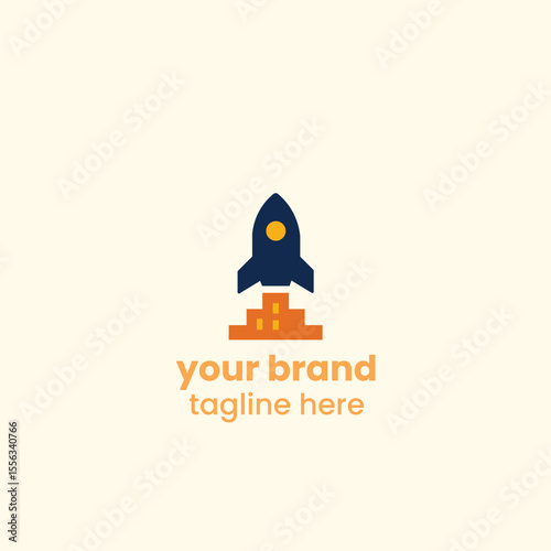 Business Startup Launch Icon with Rocket and Office Platform Illustration