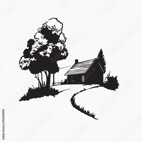 house and tree silhouette