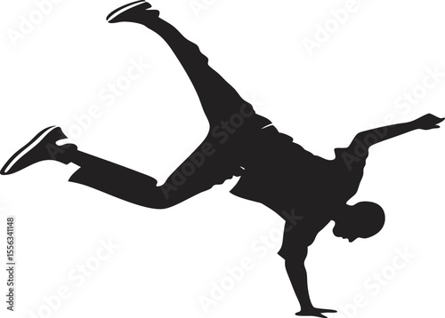 Dynamic male gymnast silhouette performing athletic move isolated on white background