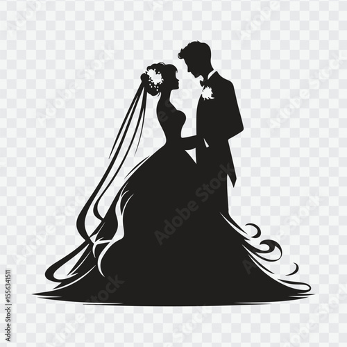 bride and groom silhouettes. Bride and groom silhouettes. Wedding silhouette black filled vector