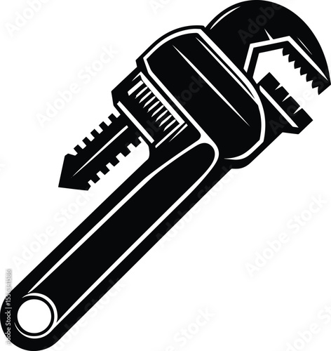 Pipe wrench tool silhouette vector illustration isolated on a white background