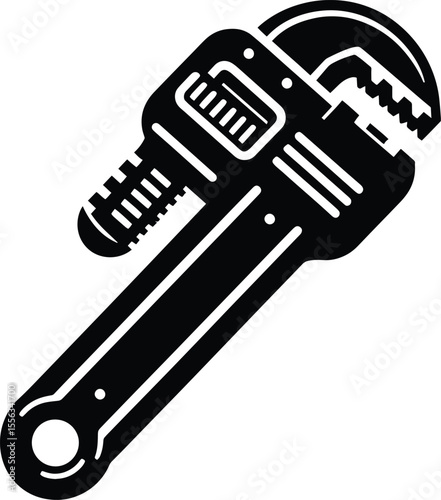 Pipe wrench tool silhouette vector illustration isolated on a white background