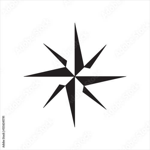 Black starburst compass rose graphic with sharp points on white background