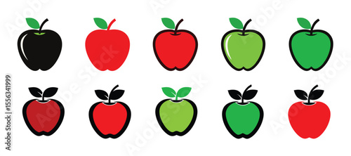 Apple icon set.  Apple icon collection green and red - vector. Apple icon nutrition vector flat fruit. Apple icon illustration logo silhouette.