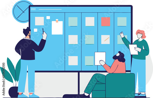 Team Collaboration with Digital Kanban Board Illustration