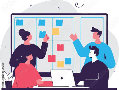 A remote team using a digital whiteboard for ideas with sticky notes