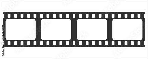 Horizontal Blank Film Strip Vector Template – Three Frame Movie Reel Border on White Background