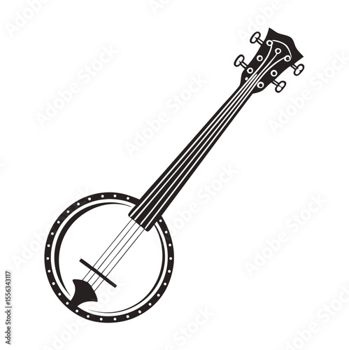 Acoustic Banjo isolated on background vector illustration. Banjo Instrument silhouette vector art illustration. Black music instrument rock, jazz silhouette. music band vector illustration icons set.