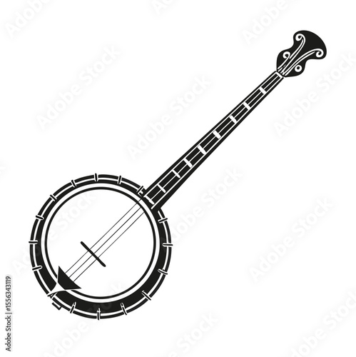 Acoustic Banjo isolated on background vector illustration. Banjo Instrument silhouette vector art illustration. Black music instrument rock, jazz silhouette. music band vector illustration icons set.