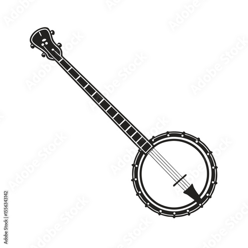Acoustic Banjo isolated on background vector illustration. Banjo Instrument silhouette vector art illustration. Black music instrument rock, jazz silhouette. music band vector illustration icons set.