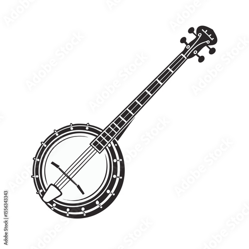 Acoustic Banjo isolated on background vector illustration. Banjo Instrument silhouette vector art illustration. Black music instrument rock, jazz silhouette. music band vector illustration icons set.