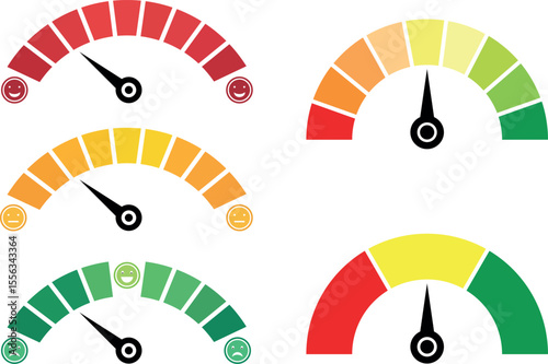 Colorful Rating Meters Set with Emotion Faces Vector