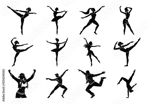 Urban Hip Hop Street Dance Silhouettes Collection – Energetic Male and Female Dancers in Dynamic Poses