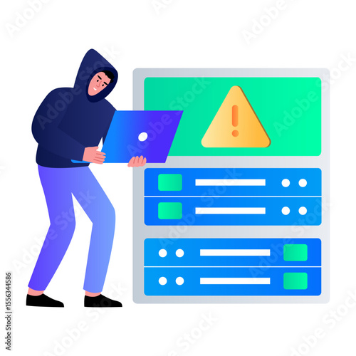 A flat style illustration depicting hacking alert
