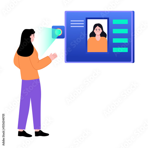 A flat style illustration depicting facial recognition