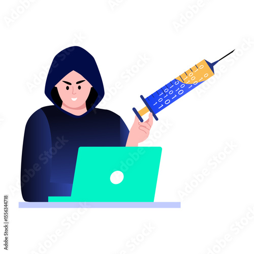 A flat style illustration showing code injection