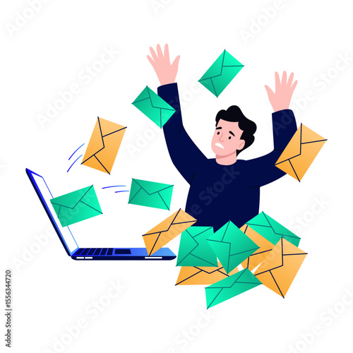 A flat style illustration showing email spamming