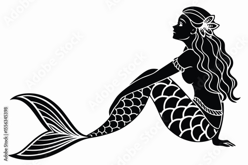 A girl with a tattoo of an animal illustration in a vector art drawing style, appearing as a black silhouette sketch