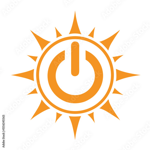 Orange power symbol with sun rays vector