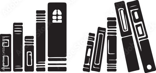 silhouette set stack school books icon vector, black color silhouette