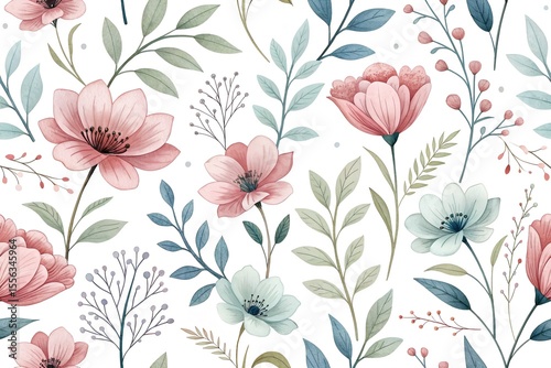 Wallpaper Mural Vintage seamless floral pattern with pink flowers and leaves, perfect for spring decoration, textile, or wallpaper design Torontodigital.ca