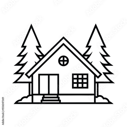 Charming rustic cabin nestled peacefully amidst a dense evergreen forest with towering trees and a serene natural landscape