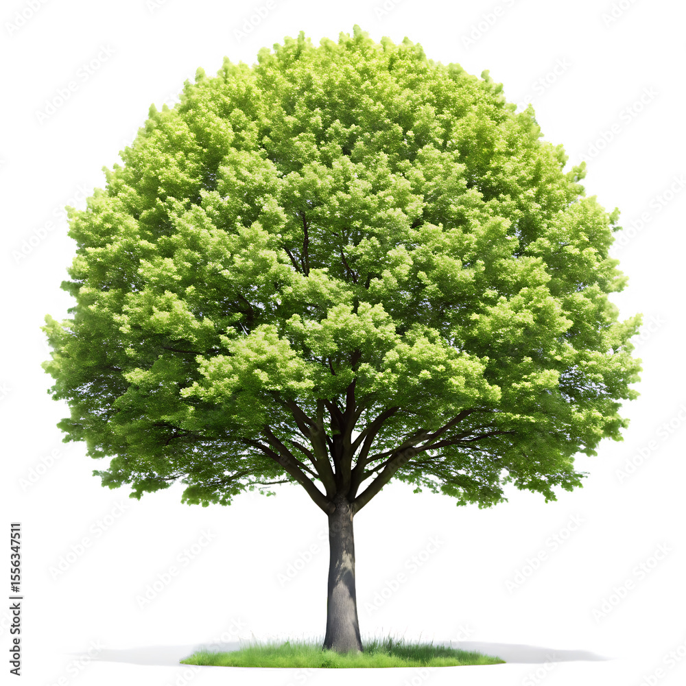 Obraz premium Lush green deciduous tree with full foliage and visible branches isolated on a white background leaves