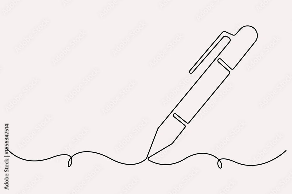 Obraz premium Continuous one line drawing of pen writing symbol outline vector illustration 