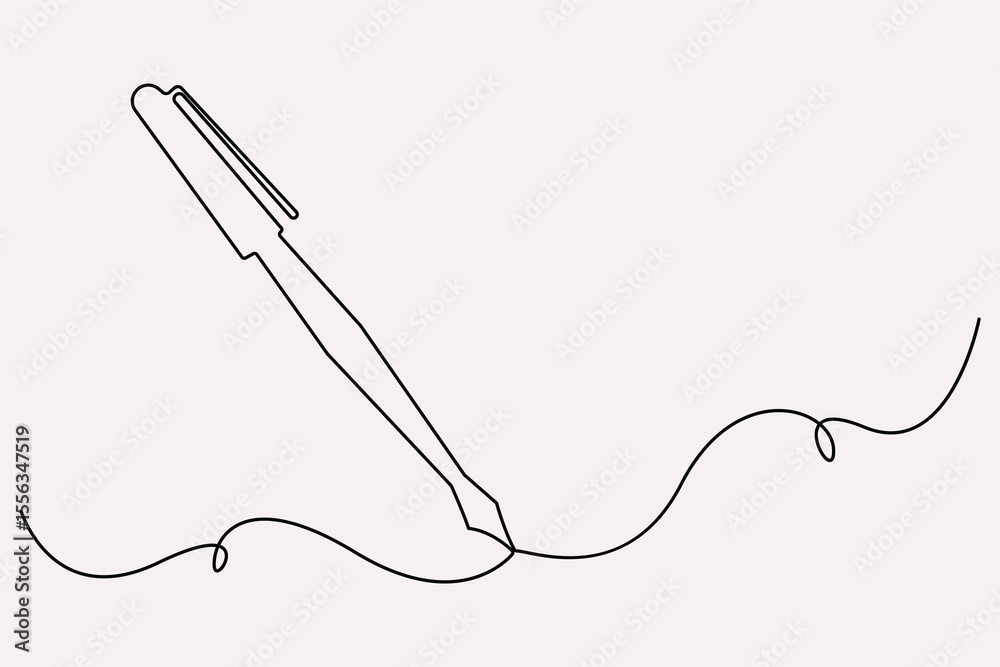 Fototapeta premium Continuous one line drawing of pen writing symbol outline vector illustration