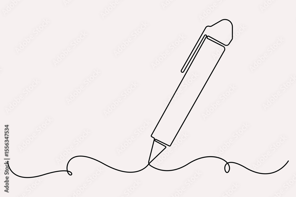 Obraz premium Continuous one line drawing of pen writing symbol outline vector illustration 