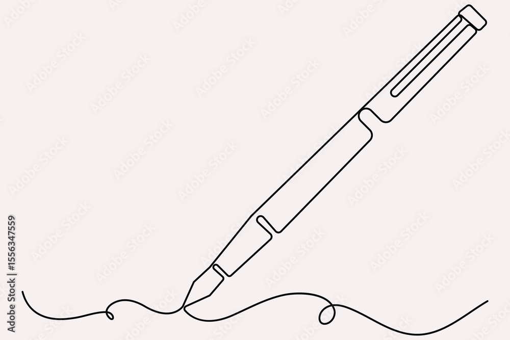 Fototapeta premium Continuous one line drawing of pen writing symbol outline vector illustration 