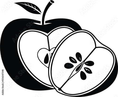 Stylized bold black apple silhouette isolated on white background