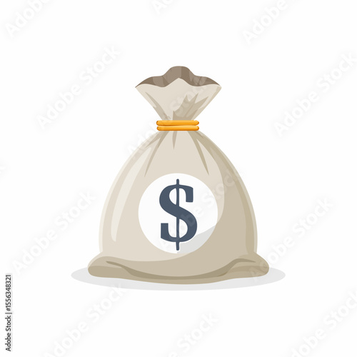 Beige Money Bag with Dollar Sign Illustration