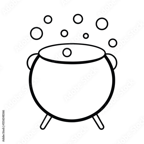 Mystical bubbling cauldron illustration with colorful magical potion emitting steam and light perfect for fantasy themes and halloween designs
