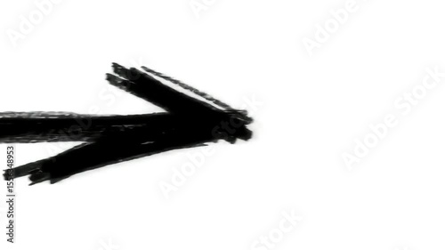 Black painted arrow pointing right, white background, website design element