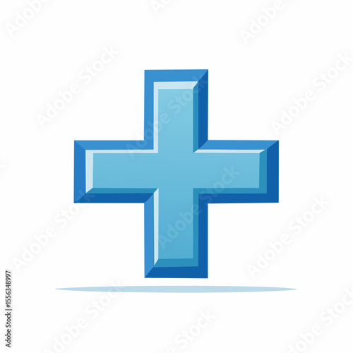 Blue Plus Sign on White Background