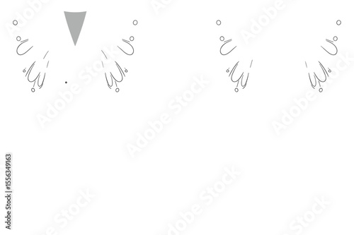 Fantasy butterfly-winged gown front and back, cad drawing flat vector illustration, V-neck, waist belt, layered wings fashion sketch