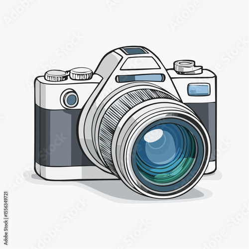 Detailed Illustration of a Vintage Camera with a Large Lens