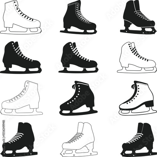 Figure Skating Shoes SVG, Figure Skating Boot Set Silhouette, Ice skates Icon silhouettes Vector illustration