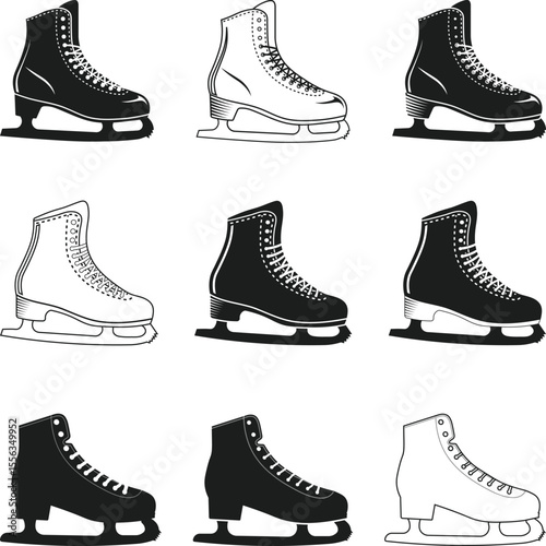 Figure Skating Shoes SVG, Figure Skating Boot Set Silhouette, Ice skates Icon silhouettes Vector illustration