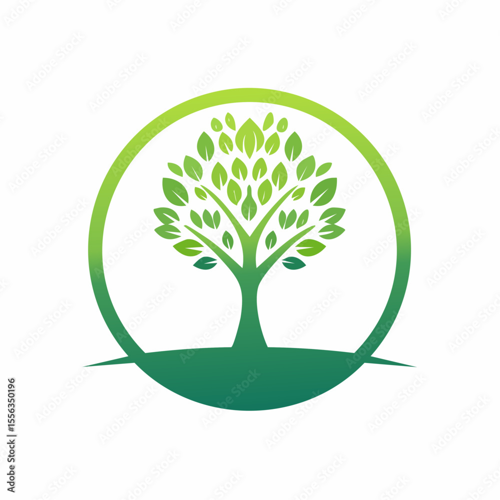 Obraz premium Green Tree Logo in Circle on Gradient Background
