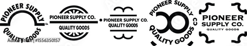Pioneer Supply Co. Quality Goods: Unique Logo Design Set, Vector Illustrations