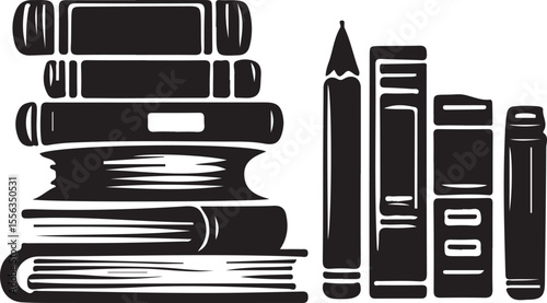 silhouette set stack school books icon vector, black color silhouette 